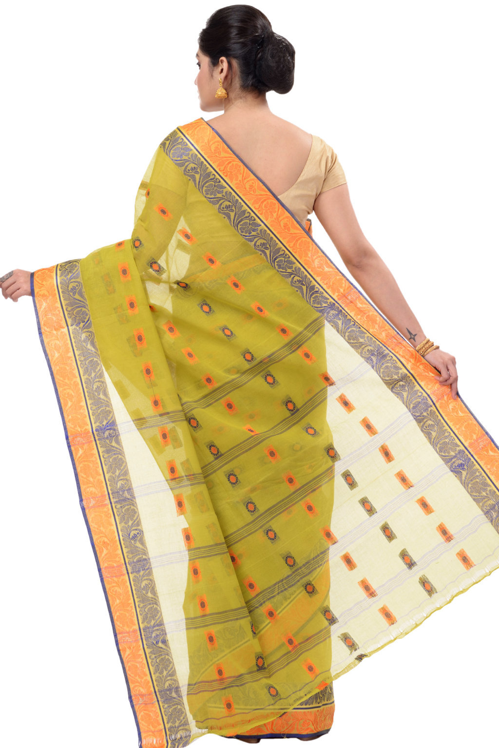 Mastered Yellow Pure Cotton Pushti Desiging Tant Saree (232)